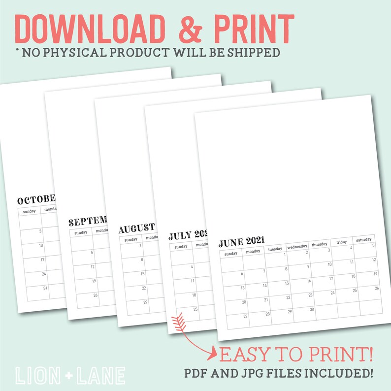 2021 DIY Calendar 8.5x11 Printable Blank Calendar Sunday | Etsy