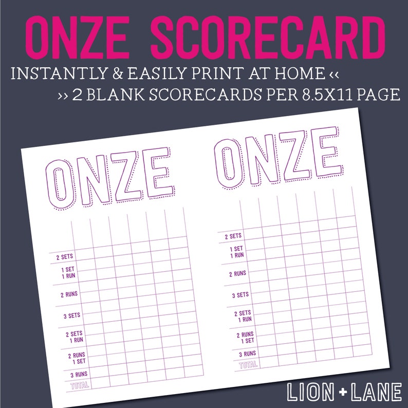 ONZE Scorecards Printable Score Sheets Instant Download Onze Card Game