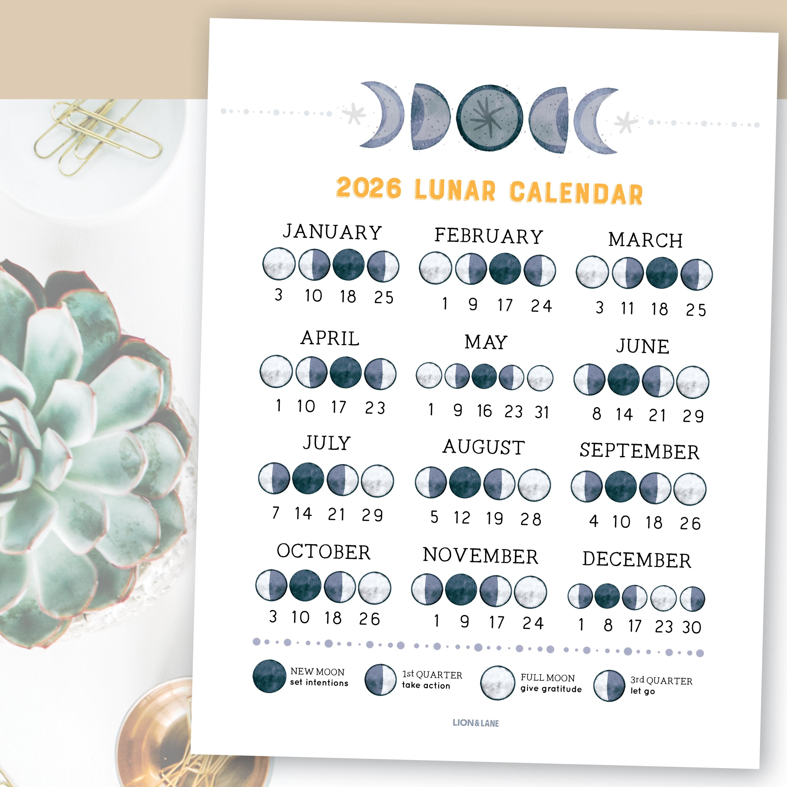 2026TYPE-MOONカレンダー Printable Lunar Calendar 2026 - Moon Phase Calendar - 2026 Moon