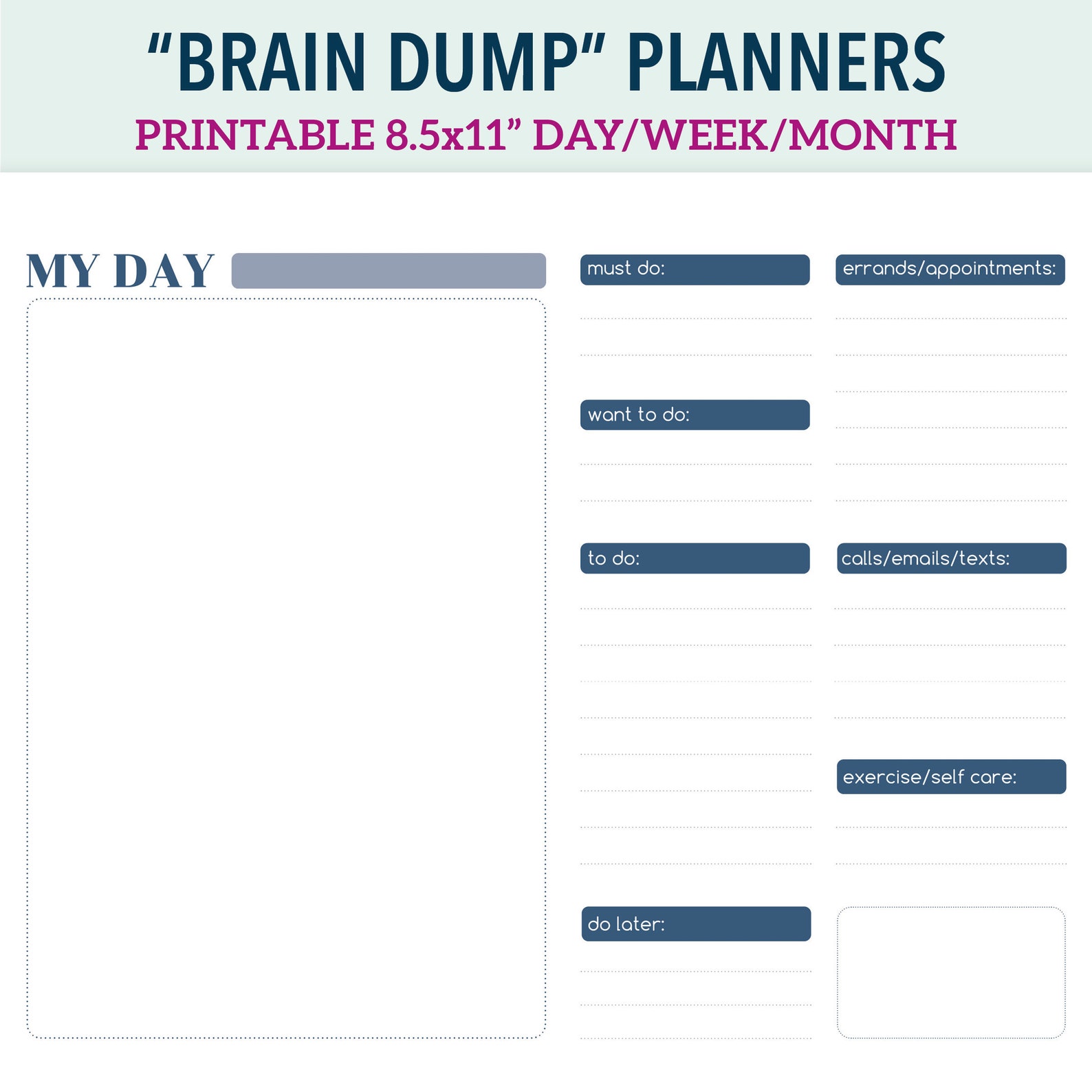 Brain Dump Printable Planner Pages Daily Weekly Monthly to - Etsy