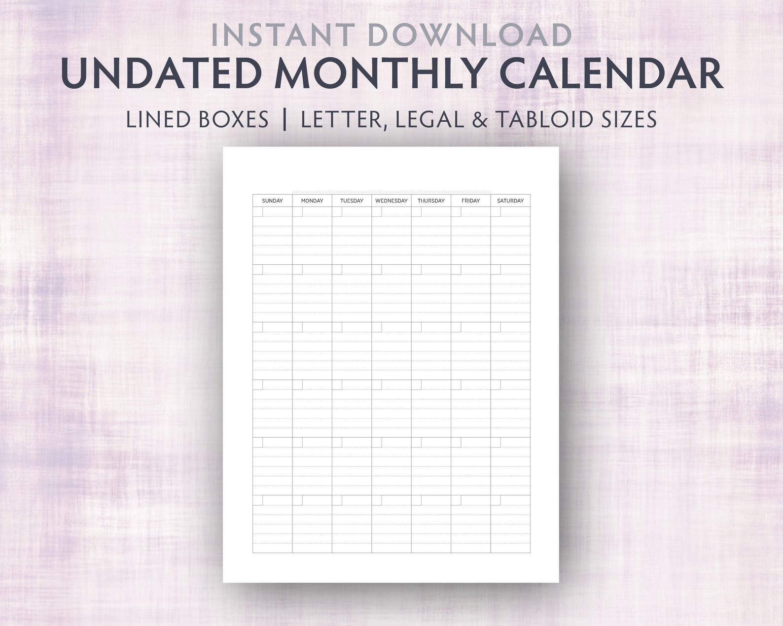 Blank Monthly Calendar PORTRAIT Undated Printable Calendar | Etsy