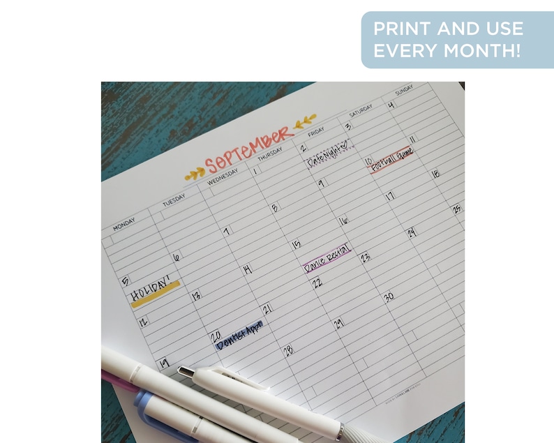 Blank Monthly Calendar - PORTRAIT Undated Printable Calendar With Lines ...