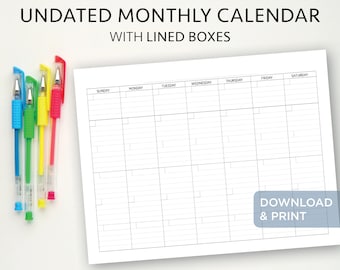Blank Monthly Calendar With Lines Printable - Etsy