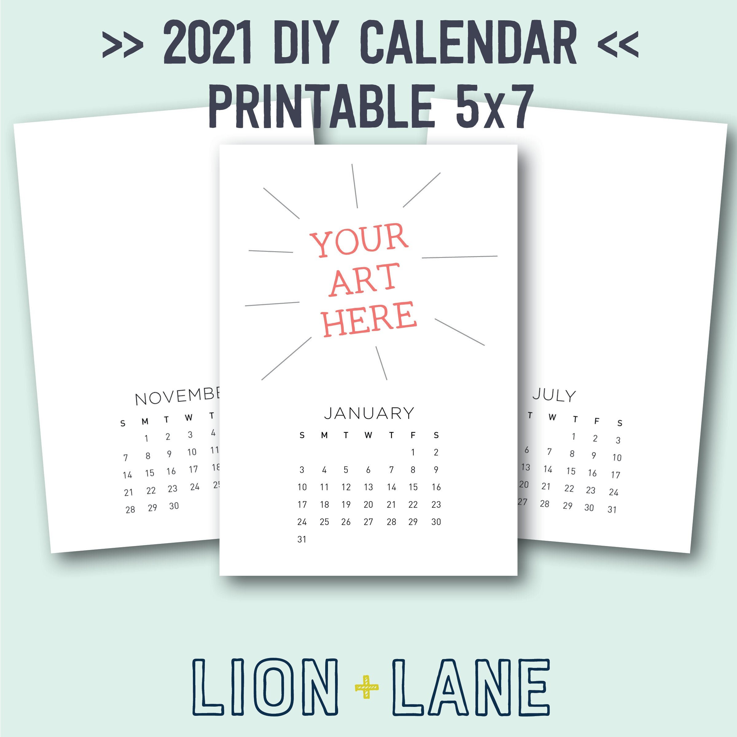 2021 DIY Calendar 5x7 Printable Blank Calendar BONUS Aug | Etsy