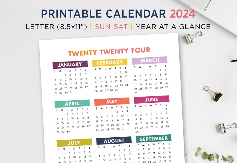 2024 Printable Calendar Year At A Glance Printable Online