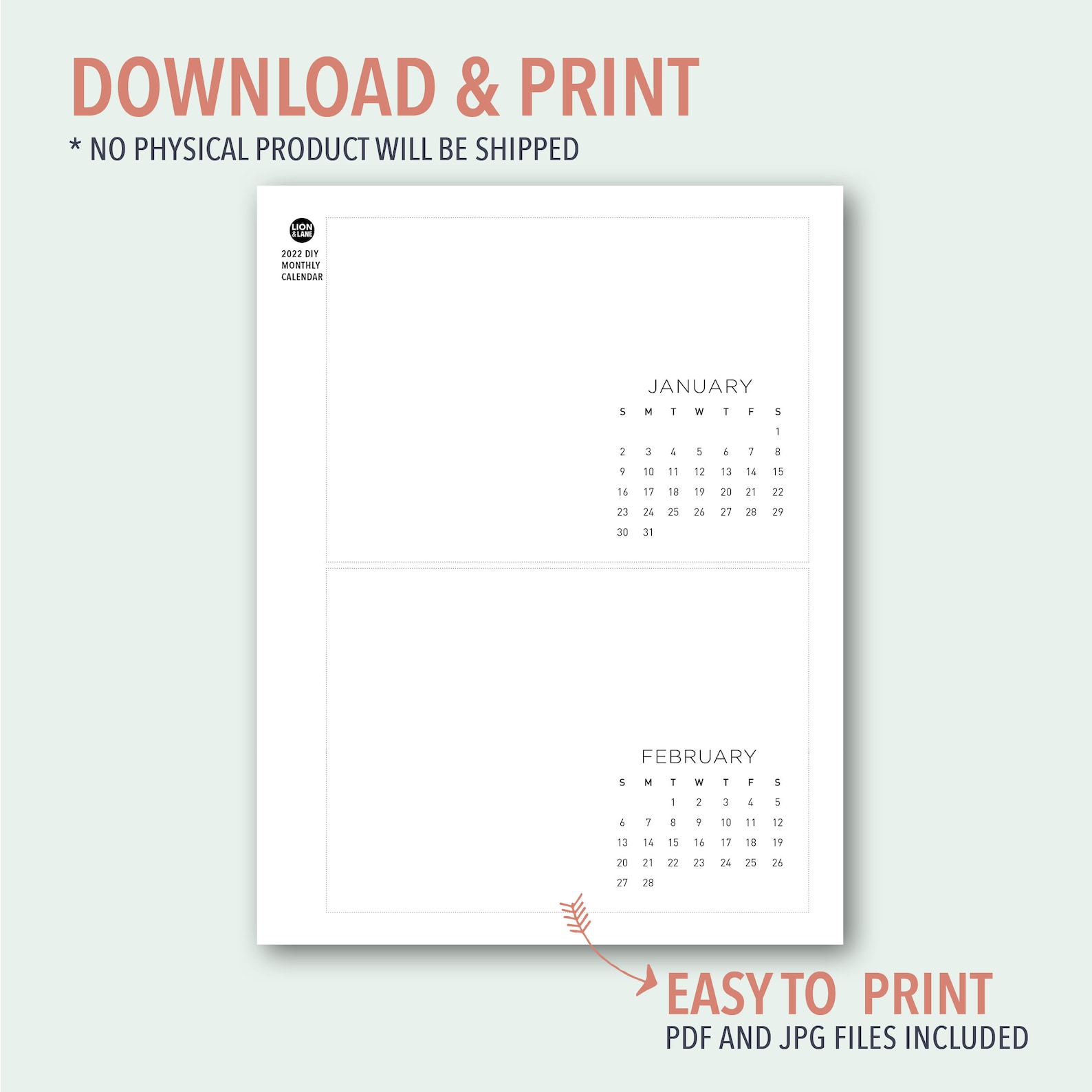 2022 diy calendar 5x7 printable blank calendar bonus june etsy