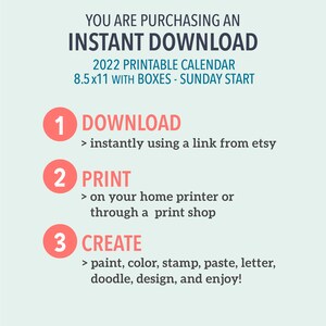 2022 blank diy calendar 85x11 printable calendar with boxes etsy
