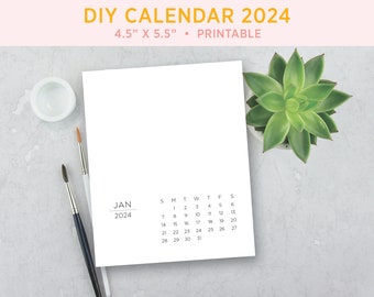 Calendario imprimible 2024 para bricolaje - 4.5x5.5" - Calendario Decorar usted mismo - Descarga instantánea - Plantilla de calendario