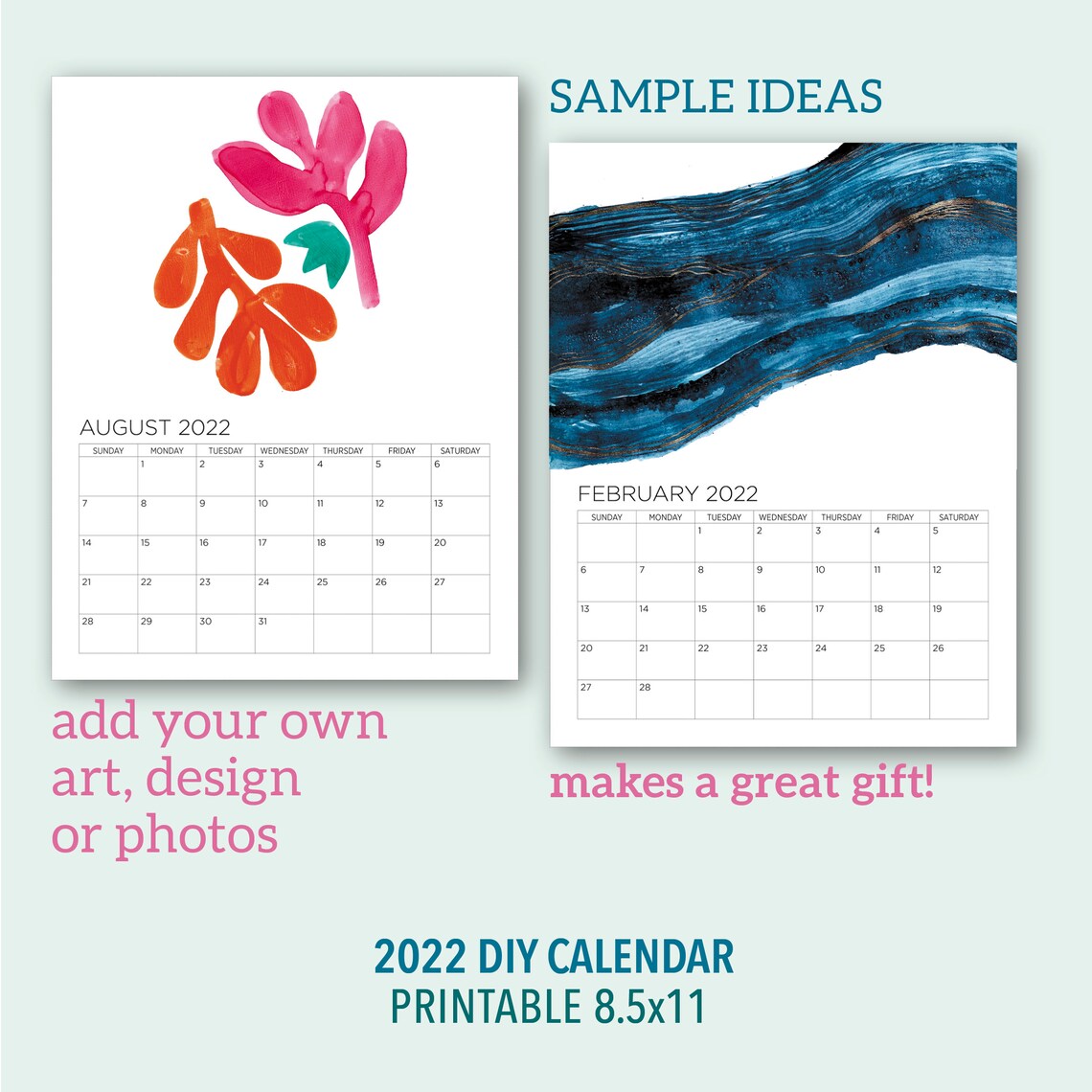2022 Blank DIY Calendar 8 5x11 Printable Calendar With Boxes Etsy