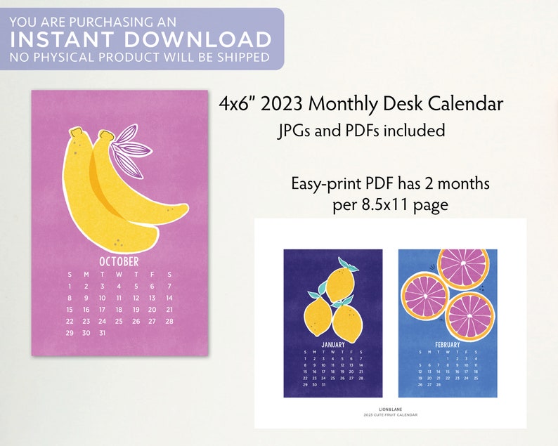 2023 Printable Calendar 4x6 Printable Desk Calendar - Etsy