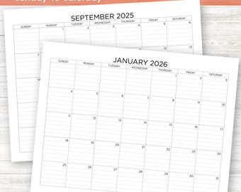 Printable School Calendar 2025-26 Academic Calendar Set - Lined Boxes - Planning Calendar - Instant Download - US Letter 11x8.5
