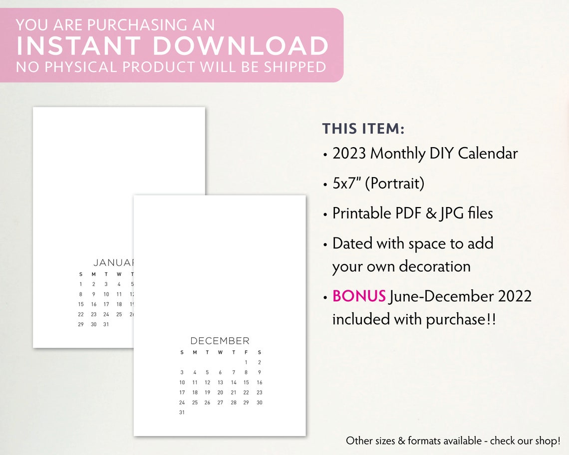 2023-diy-calendar-5x7-printable-blank-dated-calendar-bonus-etsy-canada