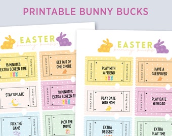 Bunny Bucks - Bunny Money - Easter Egg Coupons - Vouchers for Kids - Easter Basket Stuffer - Printable Prizes