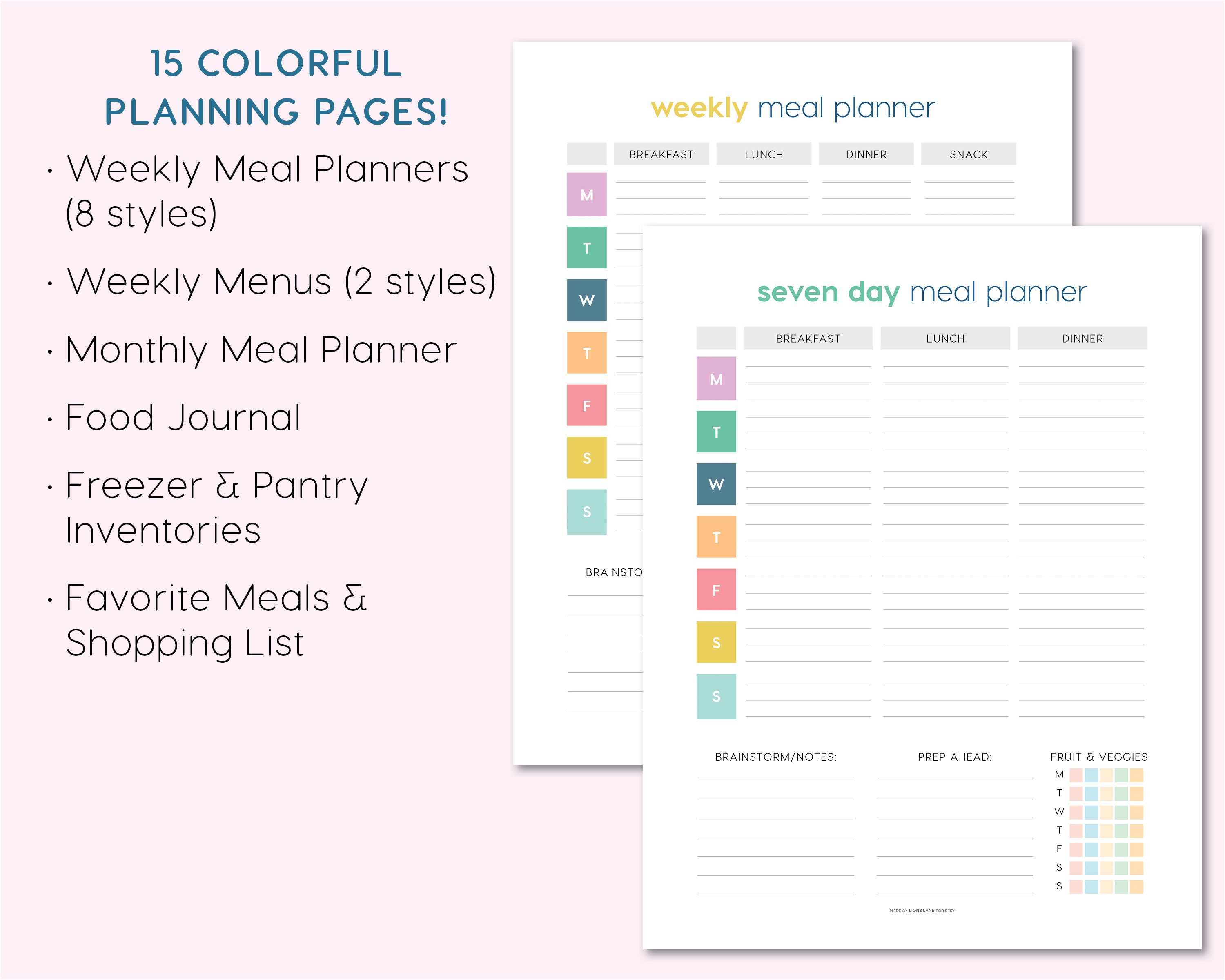 Colorful Printable Menu Planner Bundle - Weekly Meal Planner ...