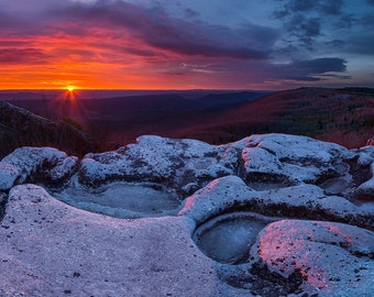On the Rocks — Photograph of the sunrise at Bear Rocks in the Dolly Sods Wilderness of West Virginia.