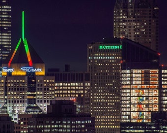 The Grand Staircase — A close-up of downtown Pittsburgh, showing the multi-floor open staircase in the Tower at PNC Plaza.