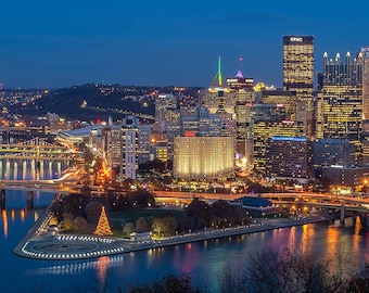 Pittsburgh at Dusk — The view of Pittsburgh at dusk during Light Up Night.