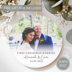 First Christmas Married Photo Ornament, Personalized Ornament with Wedding Date and Photo, Newlywed Gift, Our First Christmas Keepsake