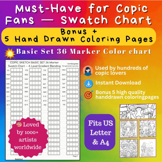 Copic Marker Swatch Chart – Basic 36 Set – Gradient Levels