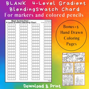 Blank DIY 4-Level Gradient Blending Card Chart – Printable Swatch Template for Markers & Colored Pencils + Bonus Coloring Pages