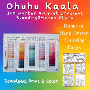 Ohuhu Kaala Marker Swatch Chart – 168 Colors | Printable PDF Color Chart | Alcohol Marker Organizer + Bonus Coloring Pages