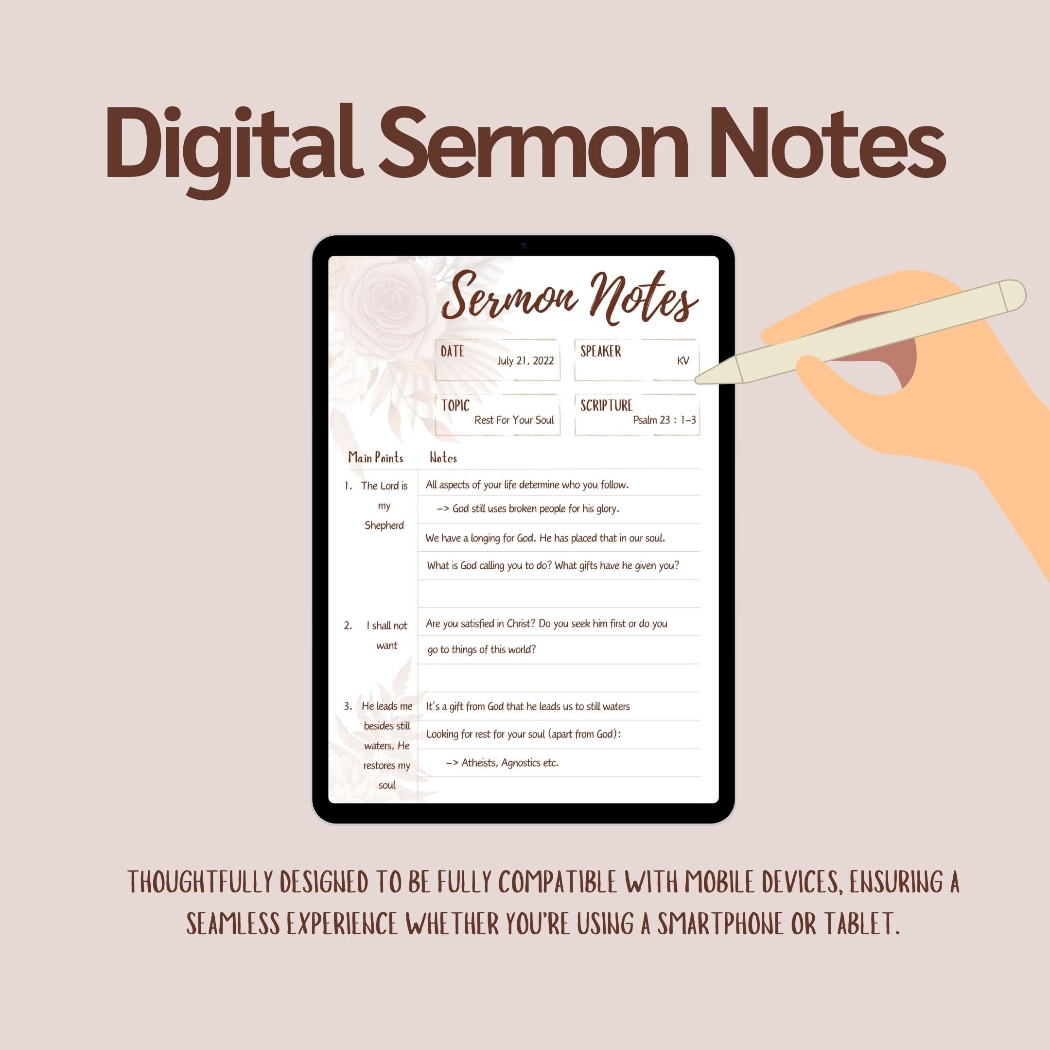 Sermon Notes Template | Digital & Printable Sermon Notes | Church Notes ...