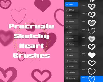 Sellos de pincel para Procreate, pinceles de corazones esbozados, dibujados a mano