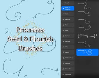 Sellos de pincel para Procreate, espirales y adornos, bordes y decoración