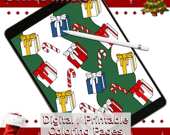 Páginas para colorear, Navidad e invierno, Libro para colorear digital, PNG imprimible, Descarga instantánea
