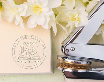 Embosseur Personnalisé Ex Libris - Tampon Livre Sur Mesure Floral - Cadeau Idéal Pour Lecteurs & Bibliophiles