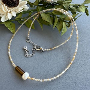 Dainty Natural Citrine Necklace, Genuine, Tiny 2mm Citrine Gemstones Layering Beaded Necklace. November Birthstone Gift, Gift for Her