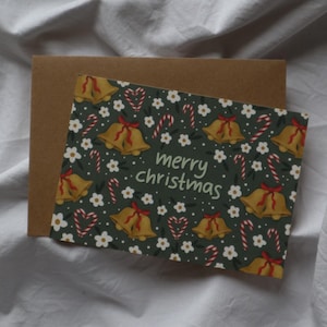 Weihnachtskarte mit Illustrationen "merry christmas", Postkarte mit Umschlag, grün