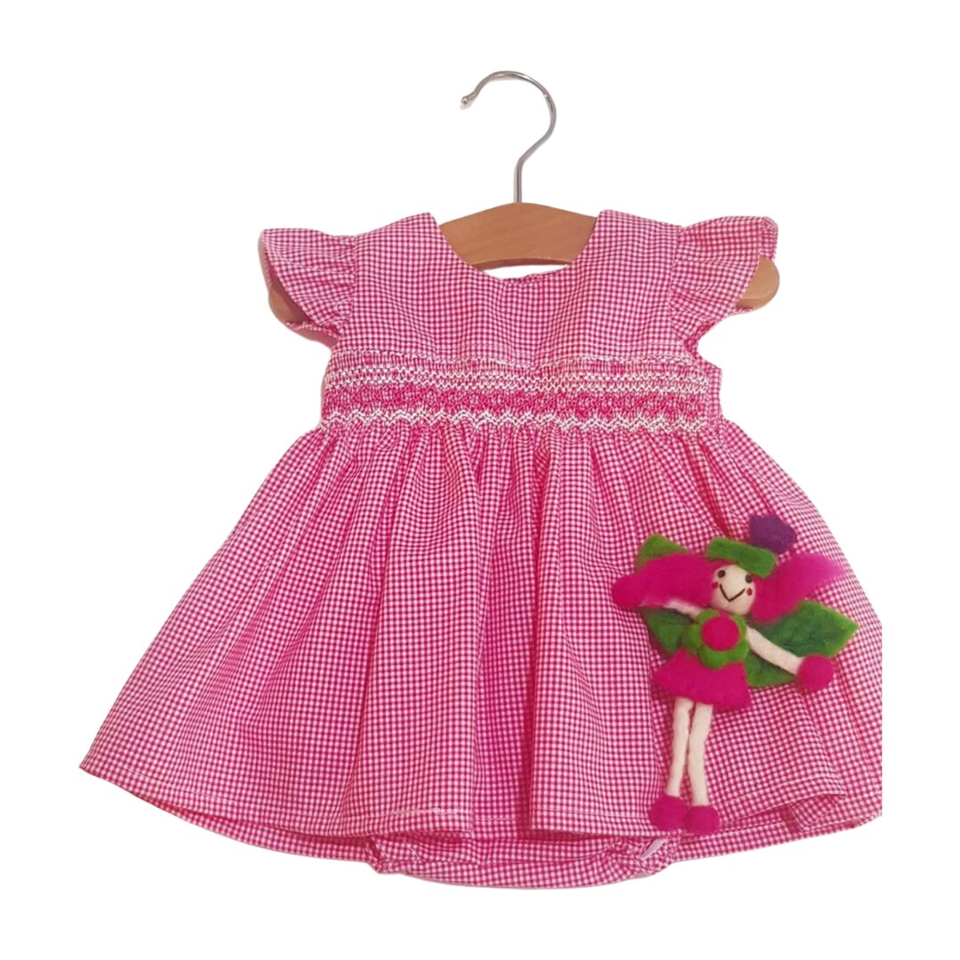 Babyhug Cotton Woven Three Fourth Bell Sleeves Floral Printed Dress - Fuschia