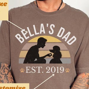 Custom Poodle Dad T-Shirt with name & year, retro sunset design man teaching a trick to dog, Poodle, Fathers Day, gift for him