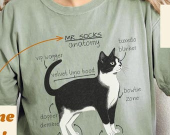 Funny Custom Tuxedo Cat Anatomy Art Shirt, Sweatshirt, customize with name, Personalized Gift Cat Mom, Pet Lovers, Cat lover, Father&#39;s Day