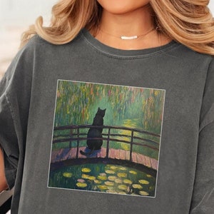 cat monet water lilies painting tee, cat lover gift
