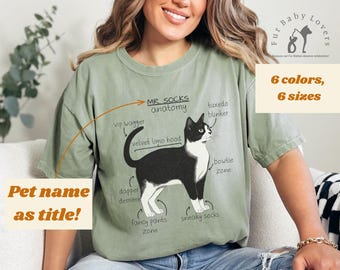Custom Funny Tuxedo Cat Shirt – Personalized Gift with Pet Anatomy, Name for Cat Lovers, Cat Moms & Pet Lovers, gift for her, gift for him