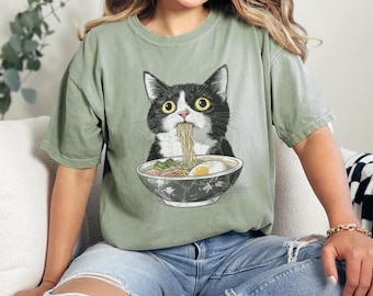 Comfort Colors Tuxedo Cat T-Shirt | Tuxedo Cat Shirt| Cat Lover Shirt| Japanese Shirt | Foodies Shirt | Gift for her