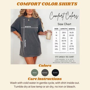 comfort colors 1717 size chart, colors available and care instructions