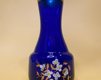 Bohemia Czech Republic Cobalt Blue Glass Vase ~ White Water Lilies
