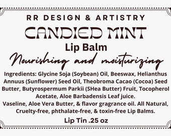 Candied Mint Lip Balm, Lip Gloss - Lip Moisturizer - Chap Stick - Flavor Oil Lip Balm - Vegan Lip Balm - Nourishing & Moisterizing Lip Care