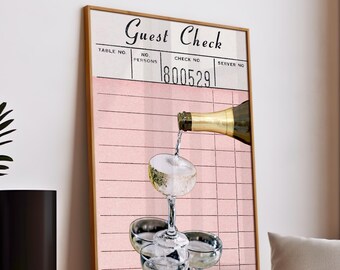 Champagne Art Prints - Trendy Retro Wall Art and Printable Aesthetic Decor for Bar Cart, Dorm, and Home -Pink Girly Preppy Champagne Posters