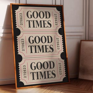 Art Bar Warenkorb Druck, trendige Drucke und Retro-Dekor, Preppy Wandkunst, Gute Zeiten druckbare Kunst, neutrale ästhetische Drucke, Vintage Ticket Plakat