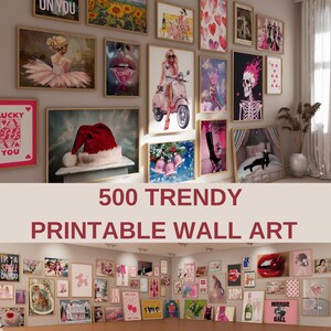 500 Eclectic Wall Art Gallery Wall Set,Preppy Room Posters,Maximalist Prints,Retro Wall Art,Coquette Flower Market Prints for Trendy Decor