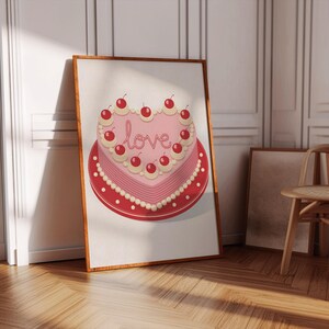 Y2K Love Wall Art Print, 70s Groovy Red Poster, Maximalist Preppy Decor, Girly Amor Quote for Eclectic Home and Y2K Apartment Aesthetic