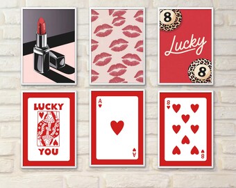 Trendy girly muurkunst print set van 6, retro funky preppy posters, op Y2K tijdschrift geïnspireerde zwart-wit decor voor barwagen en slaapzaal