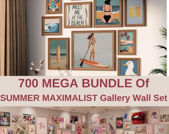 700 Arte murale massimalista, set da parete per galleria eclettica, poster espositivi e alla moda, stampe retrò e preppy, decorazioni per la cucina, bundle di arte murale
