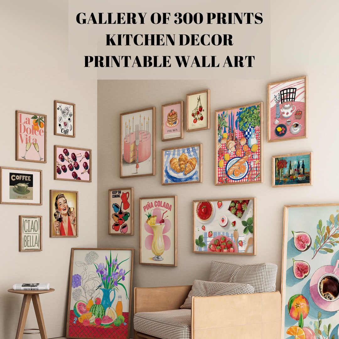 free kitchen wall art bundle | 5 printable designs |... Kitchen Wall Decor Printable Art Set, Modern Kitchen Gallery Wall ...