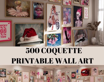 500 Coquette Wall Art Set, Vintage Coquette Aesthetic Prints, Girly Pink Paintings, Old Hollywood Gallery Wall Decor