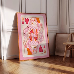 Queen of Hearts Art Print, Funky Maximalist Poster for Dopamine Decor, Hot Pink Wall Art, Preppy Dorm and Teen Girl Room Quirky Wall Prints